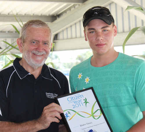 YOUNG CITIZEN OF THE YEAR 2011: Blake Geary is awarded by CHRC Deputy Mayor Paul Bell. ig-260111-204 YOUNG CITIZEN OF THE YEAR 2011: Blake Geary is awarded by CHRC Deputy Mayor Paul Bell. ig-260111-204